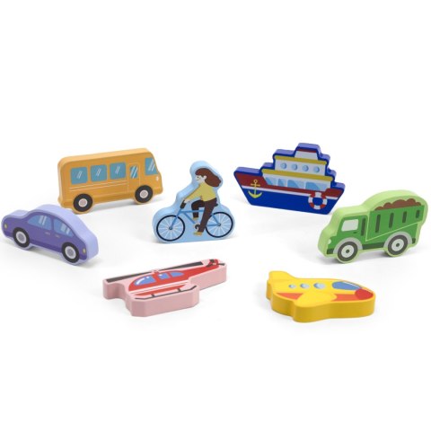 Viga Toys VIGA Drewniane Puzzle Układanka Montessori 2w1 Figurki Pojazdy