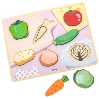 Viga Toys VIGA Drewniane Puzzle Układanka Montessori 2w1 Figurki Warzywa