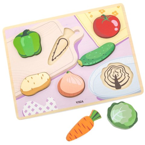 Viga Toys VIGA Drewniane Puzzle Układanka Montessori 2w1 Figurki Warzywa