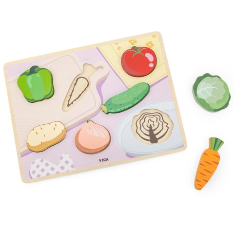 Viga Toys VIGA Drewniane Puzzle Układanka Montessori 2w1 Figurki Warzywa