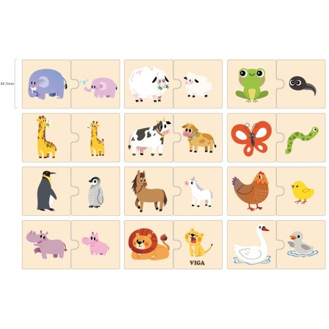 Viga Toys VIGA Drewniane Puzzle Układanka Zwierzątka Małe i Duże