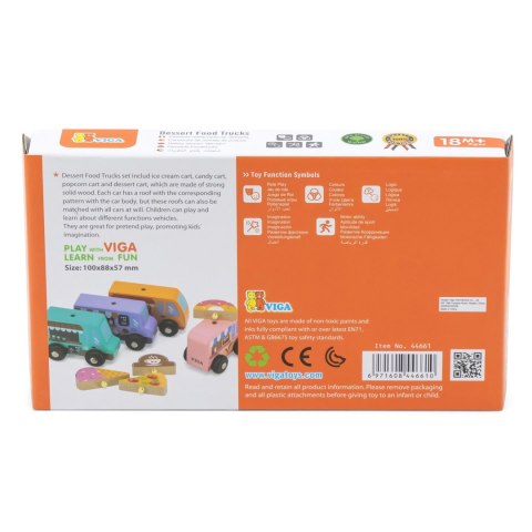 Viga Toys VIGA Drewniany Zestaw Food Trucki Pojazdy cukierni 4 autka
