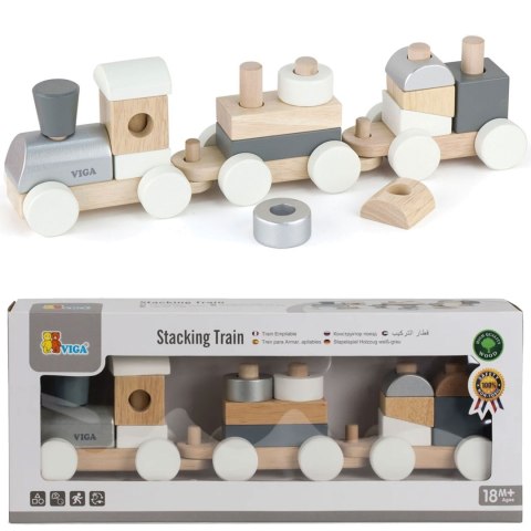 Viga Toys VIGA Kolorowa Kolejka z wagonikami do ciągania