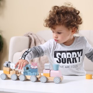 Viga Toys VIGA PolarB Drewniana Kolejka z wagonikami i zwierzątkami do ciągnięcia Montessori