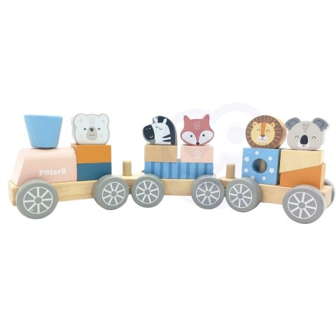 Viga Toys VIGA PolarB Drewniana Kolejka z wagonikami i zwierzątkami do ciągnięcia Montessori