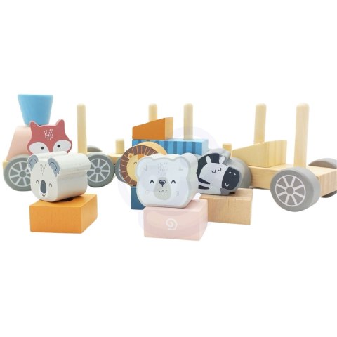 Viga Toys VIGA PolarB Drewniana Kolejka z wagonikami i zwierzątkami do ciągnięcia Montessori
