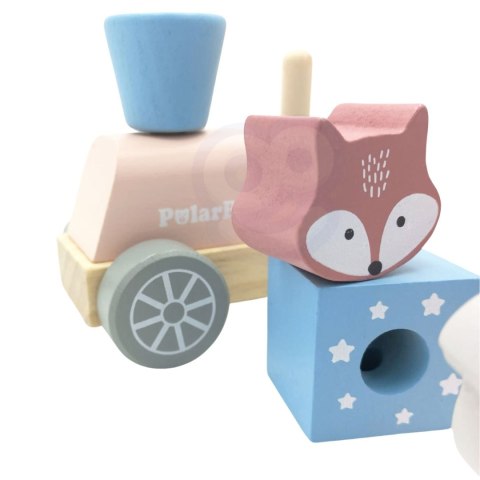 Viga Toys VIGA PolarB Drewniana Kolejka z wagonikami i zwierzątkami do ciągnięcia Montessori