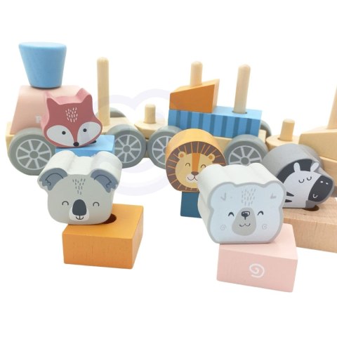 Viga Toys VIGA PolarB Drewniana Kolejka z wagonikami i zwierzątkami do ciągnięcia Montessori