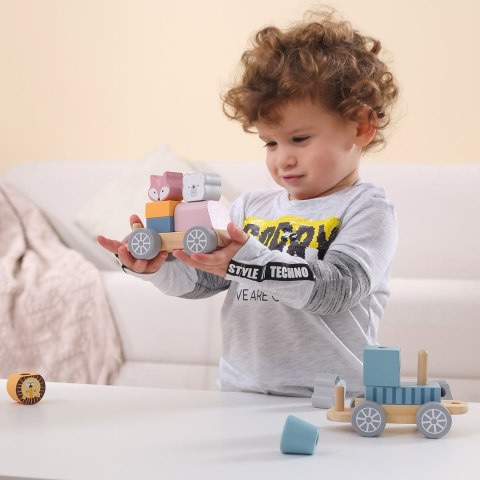 Viga Toys VIGA PolarB Drewniana Kolejka z wagonikami i zwierzątkami do ciągnięcia Montessori