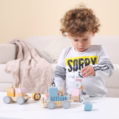 Viga Toys VIGA PolarB Drewniana Kolejka z wagonikami i zwierzątkami do ciągnięcia Montessori