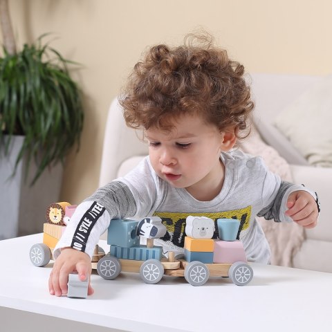 Viga Toys VIGA PolarB Drewniana Kolejka z wagonikami i zwierzątkami do ciągnięcia Montessori
