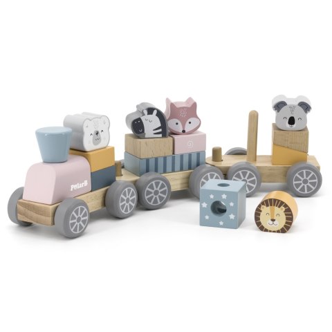 Viga Toys VIGA PolarB Drewniana Kolejka z wagonikami i zwierzątkami do ciągnięcia Montessori