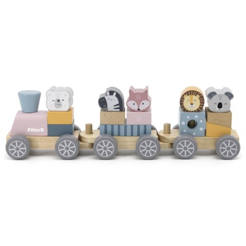Viga Toys VIGA PolarB Drewniana Kolejka z wagonikami i zwierzątkami do ciągnięcia Montessori