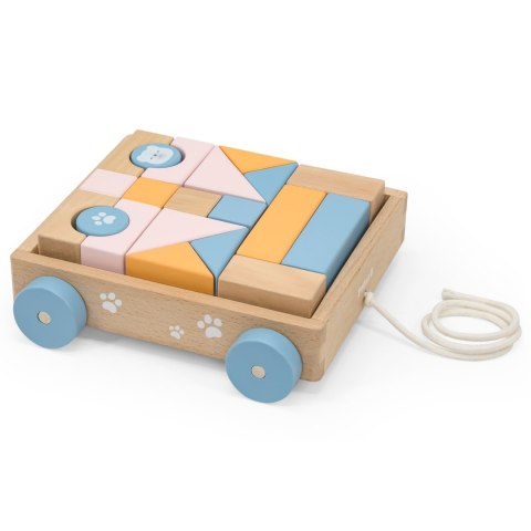 Viga Toys VIGA PolarB Drewniany Wózek do Ciągnięcia + Klocki 21 el.
