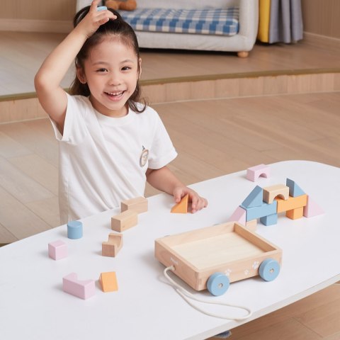 Viga Toys VIGA PolarB Drewniany Wózek do Ciągnięcia + Klocki 21 el.