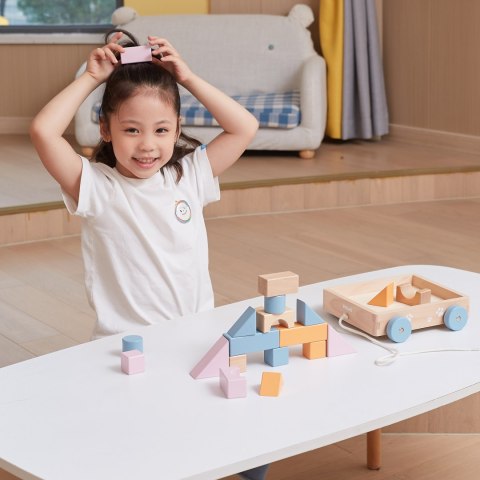 Viga Toys VIGA PolarB Drewniany Wózek do Ciągnięcia + Klocki 21 el.