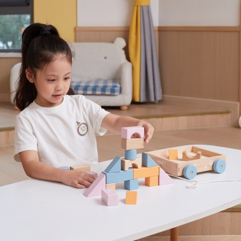 Viga Toys VIGA PolarB Drewniany Wózek do Ciągnięcia + Klocki 21 el.