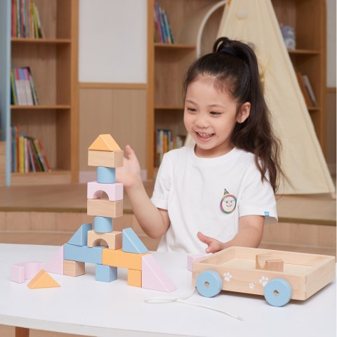 Viga Toys VIGA PolarB Drewniany Wózek do Ciągnięcia + Klocki 21 el.