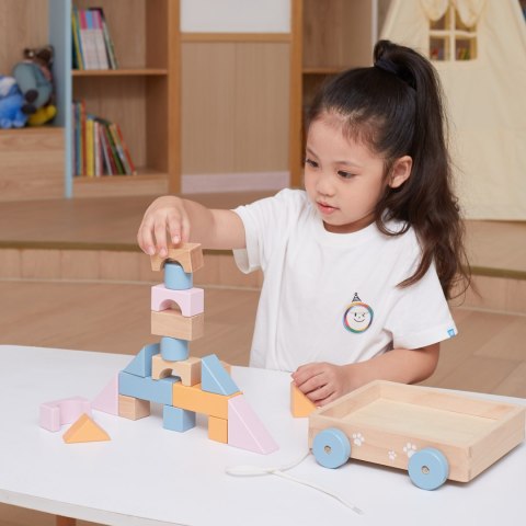 Viga Toys VIGA PolarB Drewniany Wózek do Ciągnięcia + Klocki 21 el.