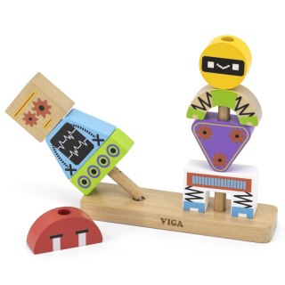 Viga Toys VIGA Układanka Piramidka Roboty + Wzory 8 el.