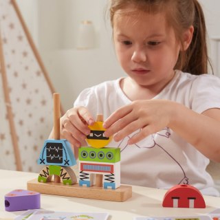 Viga Toys VIGA Układanka Piramidka Roboty + Wzory 8 el.