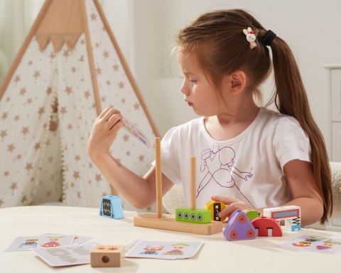 Viga Toys VIGA Układanka Piramidka Roboty + Wzory 8 el.