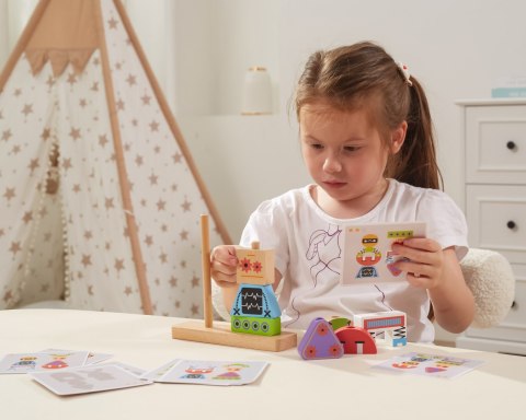 Viga Toys VIGA Układanka Piramidka Roboty + Wzory 8 el.