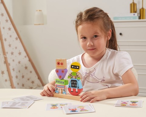 Viga Toys VIGA Układanka Piramidka Roboty + Wzory 8 el.