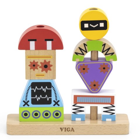 Viga Toys VIGA Układanka Piramidka Roboty + Wzory 8 el.