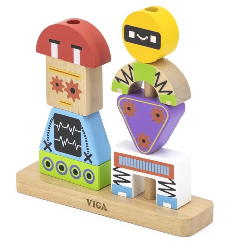 Viga Toys VIGA Układanka Piramidka Roboty + Wzory 8 el.