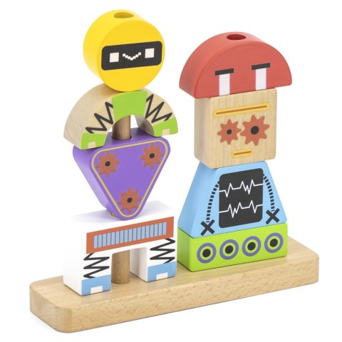 Viga Toys VIGA Układanka Piramidka Roboty + Wzory 8 el.