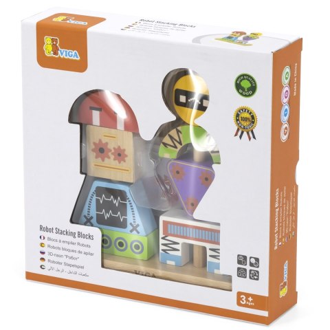 Viga Toys VIGA Układanka Piramidka Roboty + Wzory 8 el.