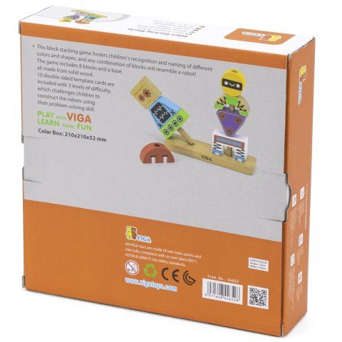 Viga Toys VIGA Układanka Piramidka Roboty + Wzory 8 el.