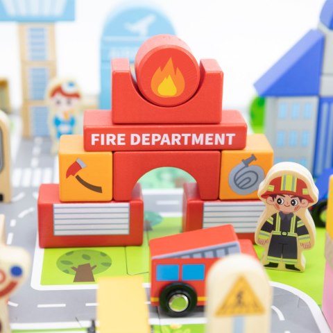 Viga Toys VIGA Zestaw Drewniany Budowanie Miasta Klocki Plansza Figurki