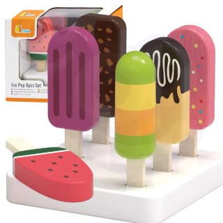 Viga Toys VIGA Zestaw Drewnianych Lodów na Patyku ze Stojakiem 6 szt.