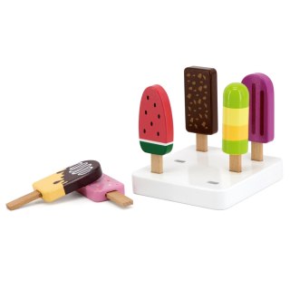 Viga Toys VIGA Zestaw Drewnianych Lodów na Patyku ze Stojakiem 6 szt.