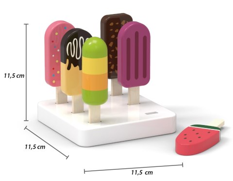 Viga Toys VIGA Zestaw Drewnianych Lodów na Patyku ze Stojakiem 6 szt.
