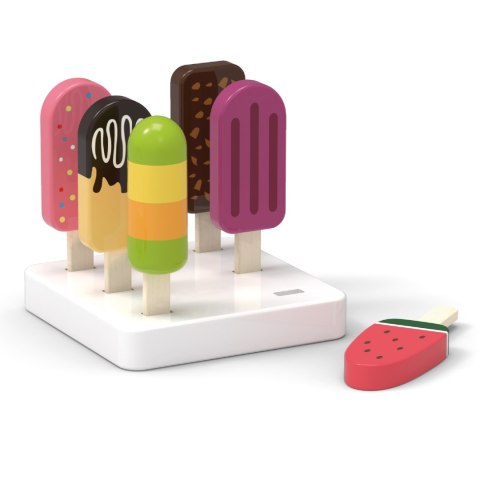 Viga Toys VIGA Zestaw Drewnianych Lodów na Patyku ze Stojakiem 6 szt.