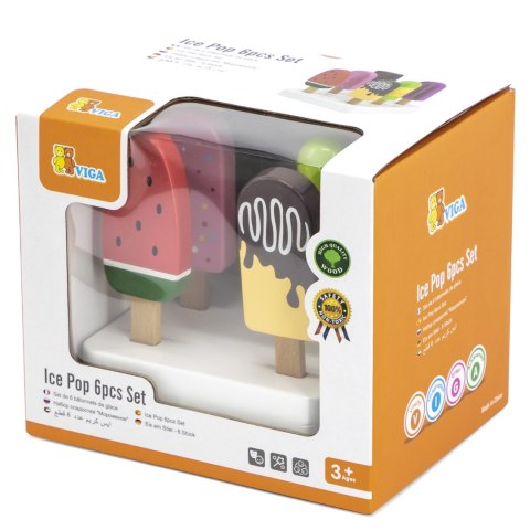 Viga Toys VIGA Zestaw Drewnianych Lodów na Patyku ze Stojakiem 6 szt.