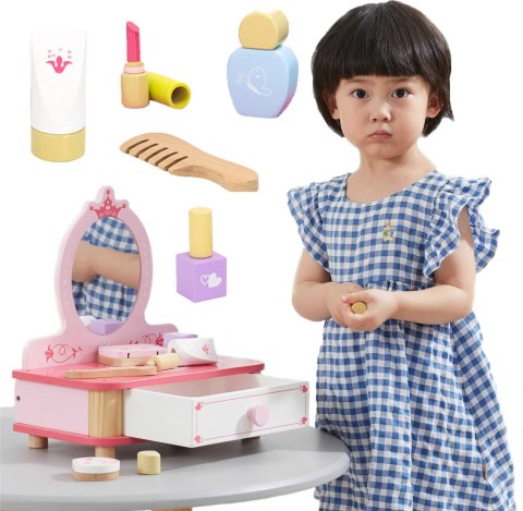 Viga Toys VIGA Drewniana Toaletka Różowa Do Makijażu z Lustrem + Akcesoria