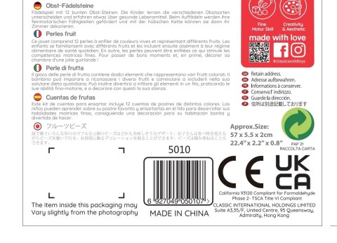 Classic World CLASSIC WORLD Drewniane Klocki do Nawlekania Owoce 13 el.