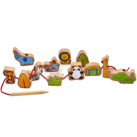 Classic World CLASSIC WORLD Drewniane Klocki do Nawlekania ZOO 13 el.