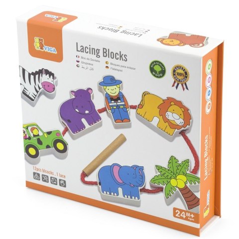 Viga Toys VIGA Drewniana Nawlekanka Przeplatanka Klocki Safari ZOO