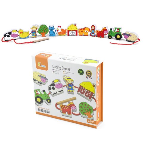 Viga Toys VIGA Drewniana Przeplatanka Klocki Farma do Nawlekania Montessori