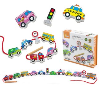 Viga Toys VIGA Drewniane Klocki Drewniane Przeplatanka Sznurowanka Samochody