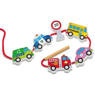 Viga Toys VIGA Drewniane Klocki Drewniane Przeplatanka Sznurowanka Samochody