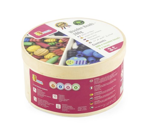 Viga Toys VIGA Zestaw Drewniane Koraliki do nawlekania 608 Elementów Pudełko