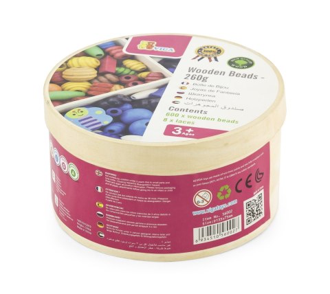 Viga Toys VIGA Zestaw Drewniane Koraliki do nawlekania 608 Elementów Pudełko