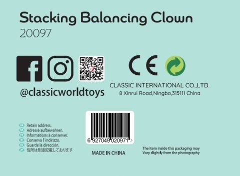 Classic World CLASSIC WORLD Drewniana Układanka Piramidka Klocki Balansujący Wesoły Klaun