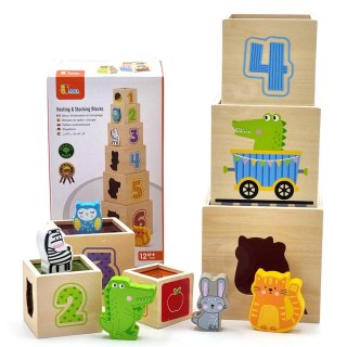 Viga Toys VIGA Drewniana Piramidka Układanka Klocki Sorter Montessori